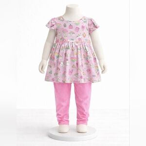 Pink Unicorn and Ice Cream Dress with Leggings